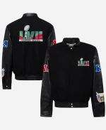 Jeff Hamilton Super Bowl LVII 2026 Black Wool & Leather Full-Snap Jacket