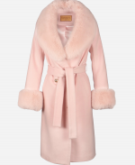 Juno Temple Pink Fur Cuff Coat