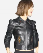 Los Angeles Chateau Marmont Event Emilia Jones Black Leather Jacket