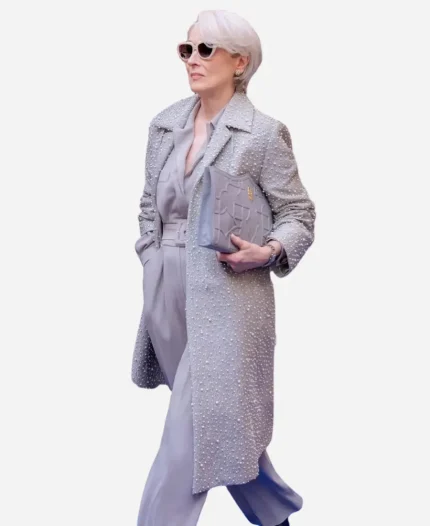 Meryl Streep The Devil Wears Prada 2 Miranda Priestly Grey Rhinestone Embellished Coat