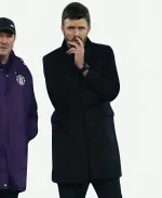 Michael Carrick West Ham United vs Manchester United Premier League Black Wool OverCoat