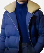 Milano Cortina 2026 Victory Ceremony Navy Blue Hooded Puffer Coat