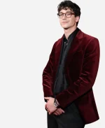 Milo Manheim Film Thanksgiving 2023 Ryan Maroon Velvet Blazer