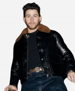NBC Studios New York City 2026 Nick Jonas Black Shearling Leather Jacket