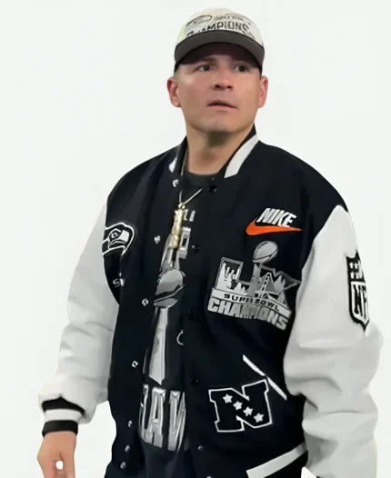 NFL 2026 Super Bowl LX Champions Coach Mike Macdonald Seattle Seahawks Black and White Varsity Jacket