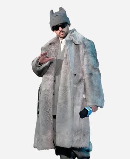 NFL Super Bowl LX Halftime Show Apple Music Press Conference Bad Bunny Grey Fur Coat