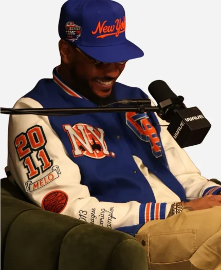 NYC 2026 Carmelo Blue & White Letterman Varsity Jacket