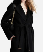 NYC Date Night 2026 Taylor Swift Shearling Collar Wrap Coat In Black