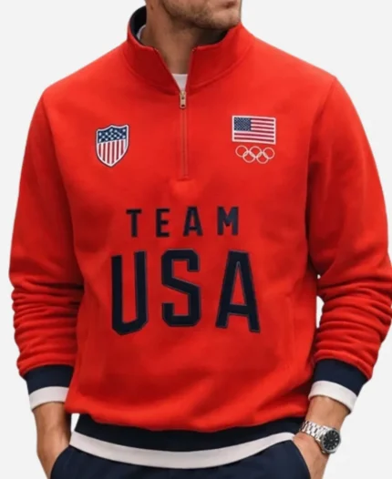 Olympics 2026 Team USA Red Quarter-Zip Jacket