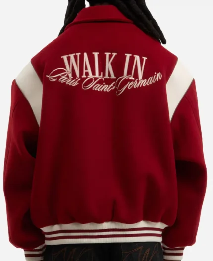 PSG Walk in Paris 2026 Teddy Red Wool Varsity Jacket