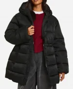Petite Cinched Waist Black Puffer Jacket