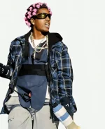 Rapper A$ap Rocky Lollapalooza Chicago Checkered Cotton Hooded Jacket