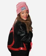 Rihanna Love Heart Black Wool Varsity Jacket