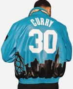 Stephen Curry All Star Game 2026 Blue Leather Jacket