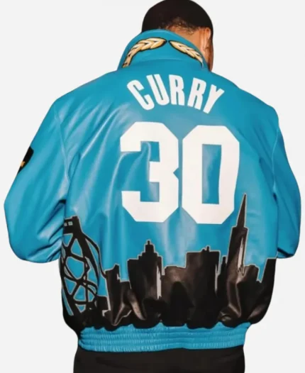 Stephen Curry All Star Game 2026 Blue Leather Jacket