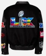 Super Bowl 2026 Black Wool & Leather Varsity Jacket
