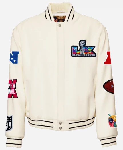 Super Bowl 2026 White Varsity Jacket