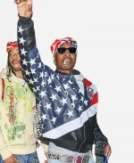 Super Bowl ASAP Rocky USA Flag Black Leather Jacket