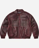 Supreme SS26 Studded Maroon Leather Jacket