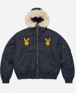 Supreme x Playboy Hooded MA 1 Jacket In Navy Blue