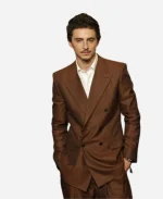 Timothée Chalamet 2026 Paris Premiere Brown Double Breasted Suit