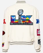 Unisex Super Bowl 2026 White Wool Varsity Jacket