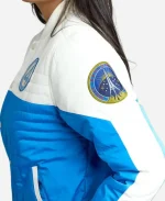 Unisex The Fantastic Four First Steps 2025 Mission Blue And White Varsity Bomber Jacket