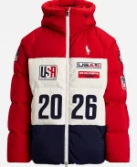 Usher Olympics 2026 Team USA Hooded Puffer Jacket In Red & White