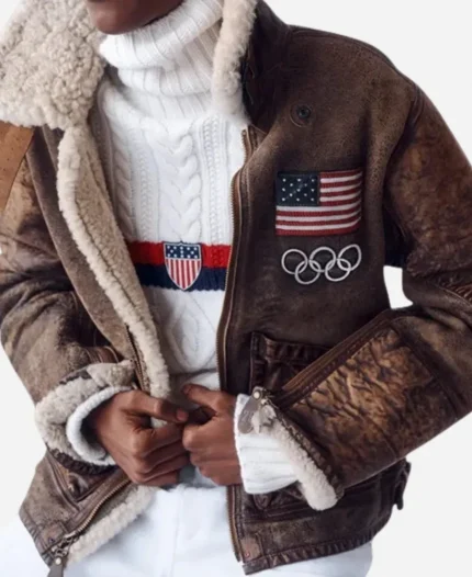 Usher Winter Olympics 2026 Opening Ceremony Polo Ralph Lauren Team USA Shearling Leather Jacket
