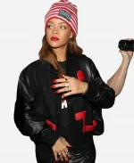 Valentine's Day Rihanna Love Heart Black Wool Varsity Jacket