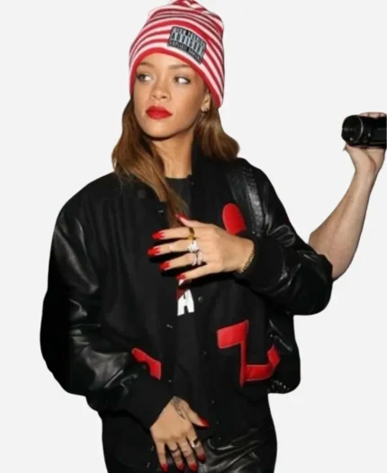 Valentine's Day Rihanna Love Heart Black Wool Varsity Jacket