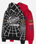 Vanson Leathers x Supreme Spiderman Black & Red Zip Up Fleece Hoodie
