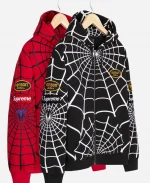Vanson Leathers x Supreme Spiderman Black & Red Zip Up Hoodie
