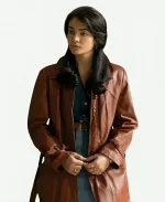Virginia The Big Fake 2026 Aurora Giovinazzo Brown Leather Coat