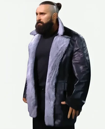 WWE NXT Joey Ariola Black Leather Shearling Jacket