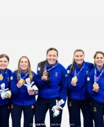 Winter Olympics 2026 Team Sweden Curling Blue Puffer Jacket