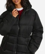 Women's Boohoo Petite Cinched Waist Black Puffer Jacket