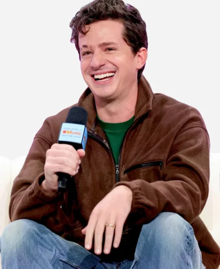 2026 American Singer Charlie Puth Brown Half Zip Up  Jacket