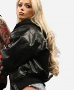 2026 WWE RAW Liv Morgan RAW is WAR Black Leather Hooded Bomber Jacket