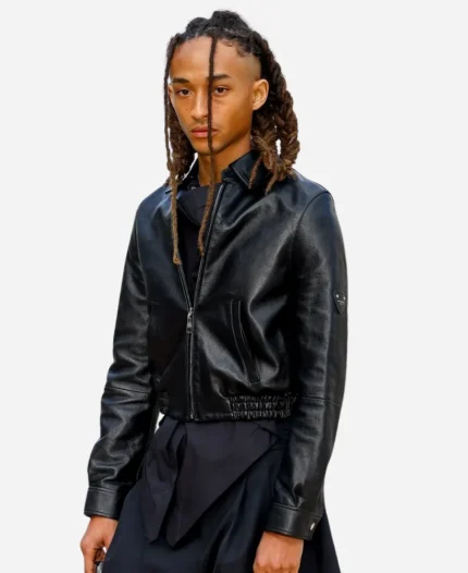AW26 Paris Fashion Week Show Jaden Smith Black Leather Jacket