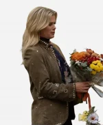 Alison Sweeney Brown Studded Suede Leather Blazer