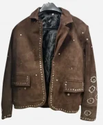 Alison Sweeney To Barcelona Forever Brown Studded Suede Leather Blazer