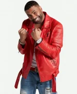 American Singer Ginuwine Studded Red Leather Jacket - For Sale