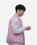 Boyfriend on Demand 2026 Jisoo Pink & White Varsity Jacket