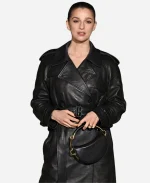 Burberry AW26 London Fashion Week Marisa Abela Black Leather Belted Trench Coat