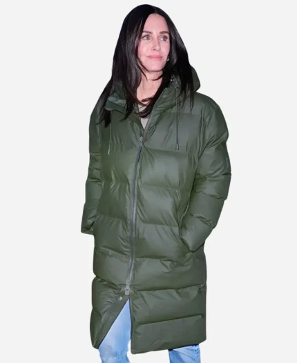 Courteney Cox New York City 2026 Green Puffer Coat