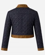Cropped Quilted Denim & Suede Zip Jacket