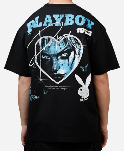 Culture kings x Playboy Heart Half Sleeves Black T-Shirt