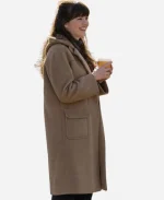 Ella McCay Movie Emma Mackey Brown Wool Hooded Coat