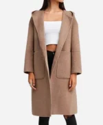 Emma Mackey Ella McCay Brown Wool Hooded Coat